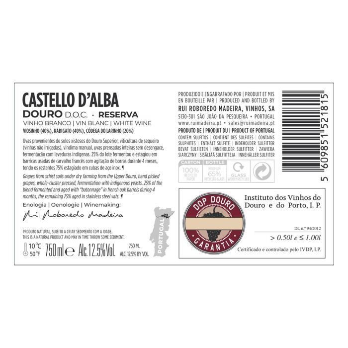 Rui Roboredo Madeira Castello D'Alba Reserva Blanco 2019 0,75L