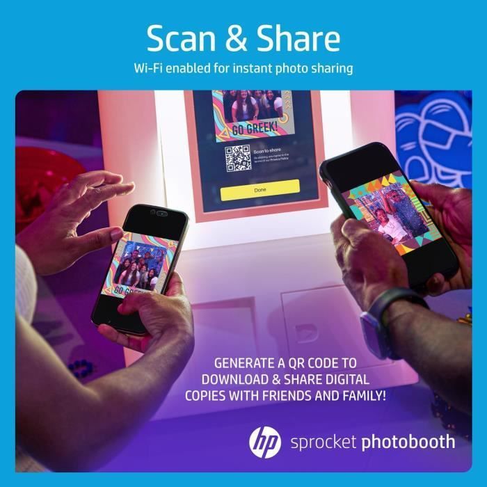 HP Sprocket Photobooth — 3x4 Instant Photo Printer, Pink, Wi-Fi, ZINK, 10.1