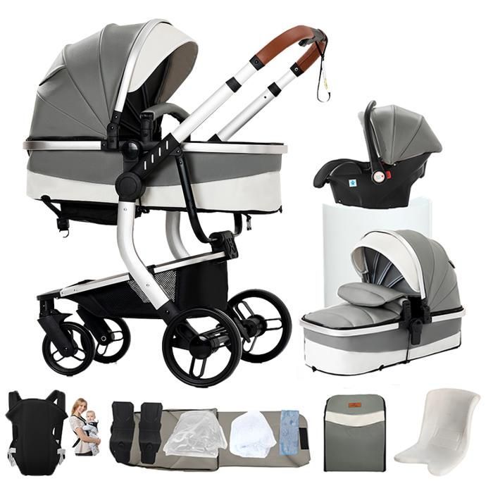 Carrinho de Bebê Magic ZC, Carrinho 3 em 1, Sistema de Viagem, Carrinho Dobrável, Carrinho de Viagem Confortável, Couro PU, Bolsa, Canguru para Bebê (0-3 anos)