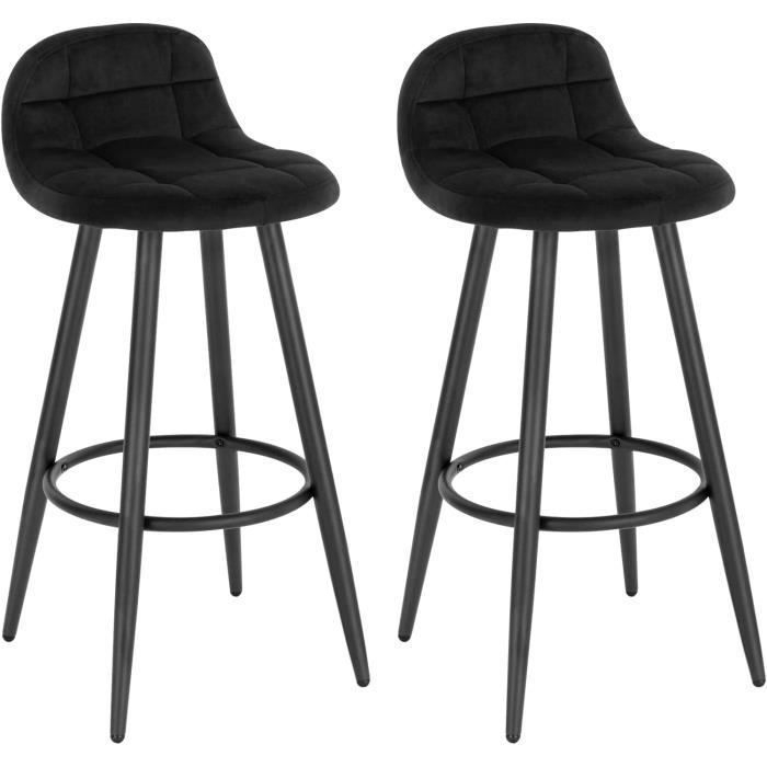 WOLTU Juego de 2 taburetes de bar modernos, sillas altas de cocina en terciopelo y metal, altura del asiento 70 cm, negro BH364sz-2