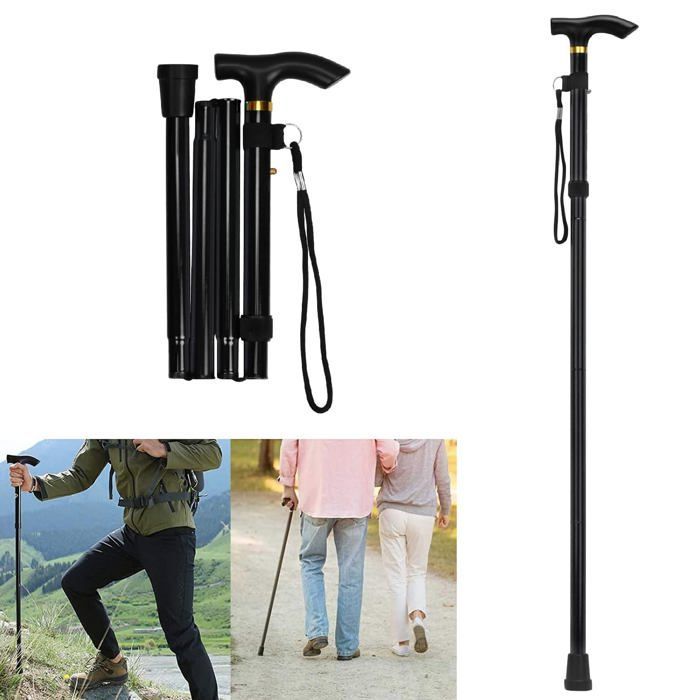 Bengala de alumínio - 1 peça, dobrável e ajustável - Adequada para homens, mulheres, idosos e caminhadas.
