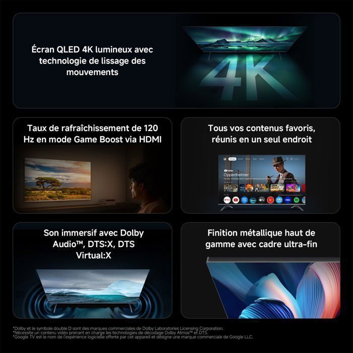 XIAOMI TV A Pro 50, 127 cm (50 pollici), 4K UHD QLED, Smart TV, Google TV, Controllo vocale, HDR10, Modalità Game Boost, 120Hz, 2GB+8GB
