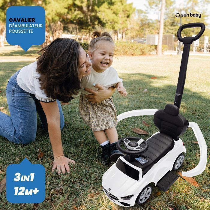 Coche eléctrico infantil Mercedes Clase C - De 12 a 36 meses - Con señal acústica - Reposapiés deslizantes - Compartimento de almacenamiento - Blanco