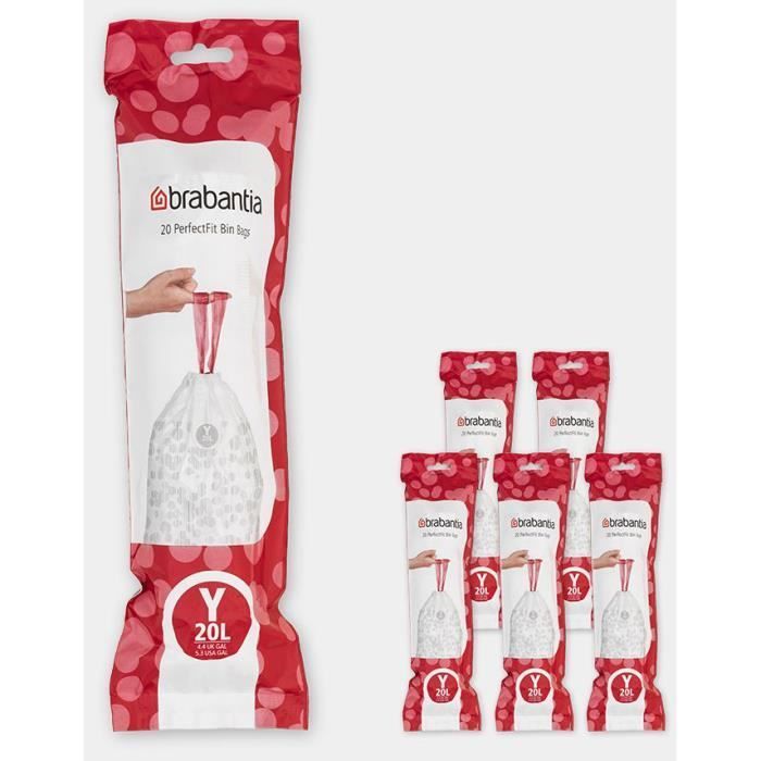 BRABANTIA 6 rollos de 20 bolsas de basura PerfectFit, Código Y, 20L - Blanco