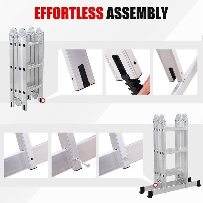 Échelle multifonctionnelle OUTIGO, 7 en 1, pliable, en aluminium, avec 2 roues, charge maximale 150 kg, 12 marches.