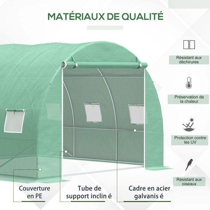 Invernadero tipo túnel Outsunny de 9 m² - con puerta enrollable y 6 ventanas de malla - fabricado en acero y PE - 3 x 3 x 2 m - verde