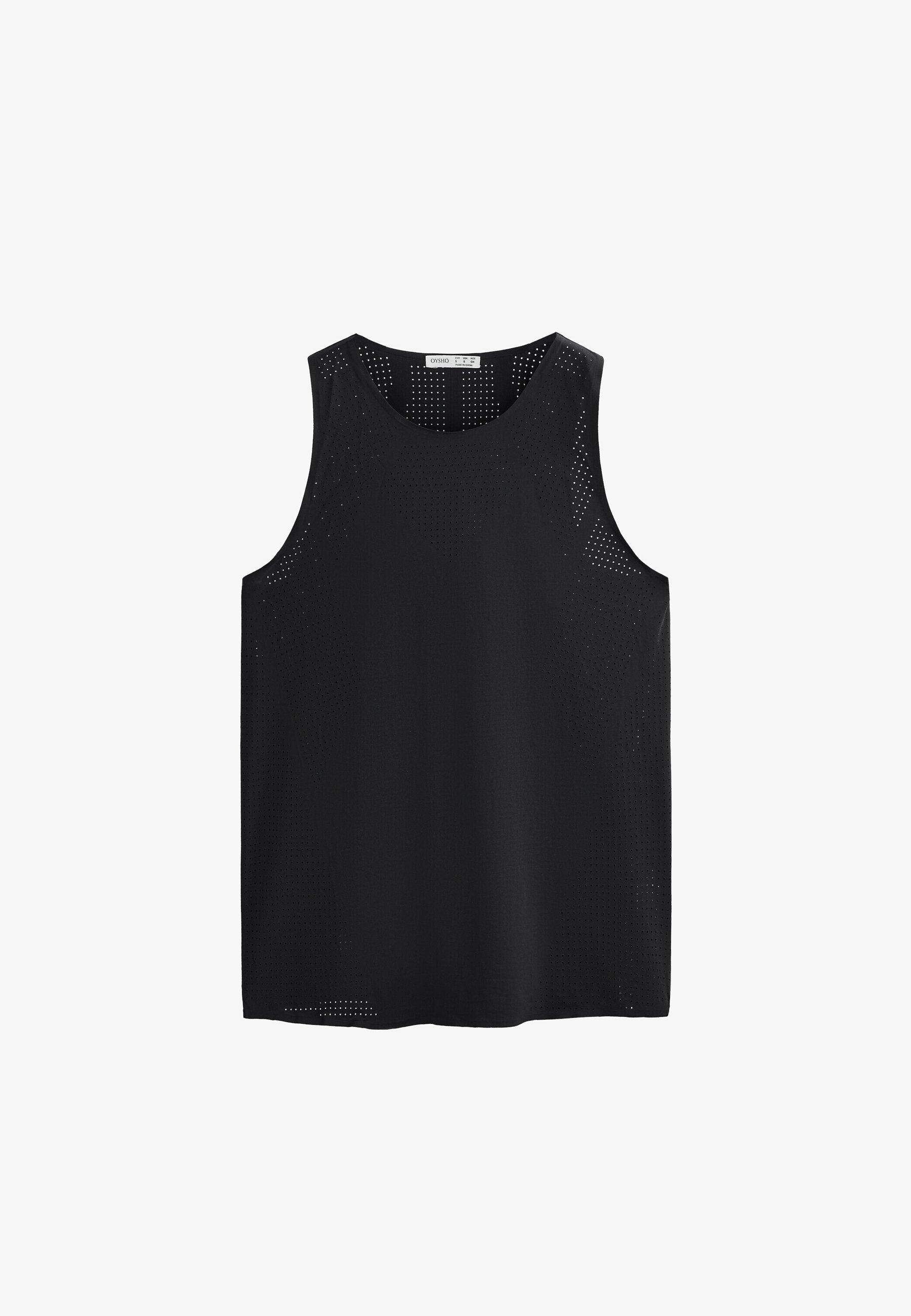 OYSHO MICROPERFORATED TECHNICAL SLEEVELS - Bluză - neagră