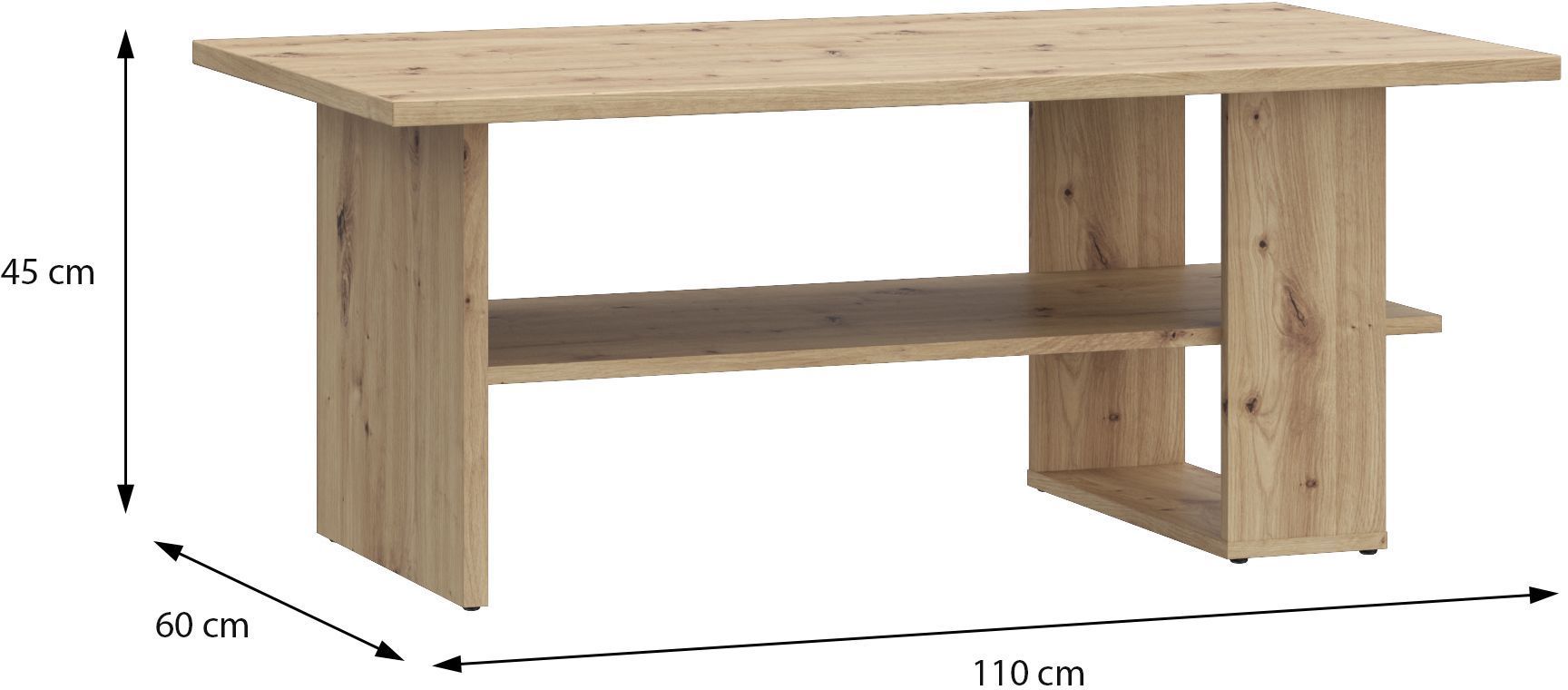 Table Basse Rectangulaire - COFFEE TABLES – Finition Chêne Artisan – 2 Plateaux – 110 × 60 × 45 cm