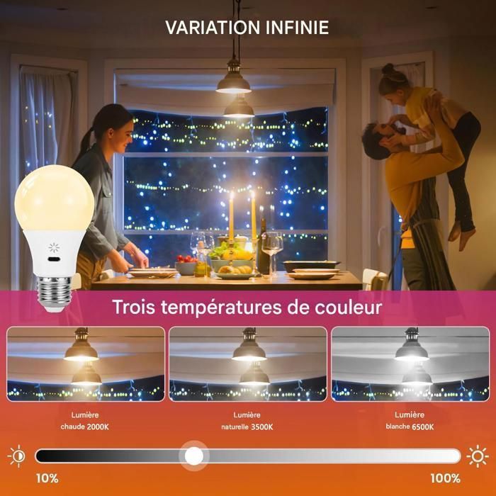 Lâmpada inteligente RGB recarregável via USB-C com controle remoto - Soquete E27 - 3 temperaturas de cor - 2000mAh - 5W - Pacote com 2 unidades