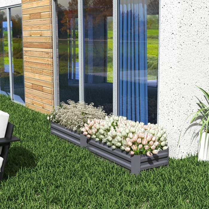 Raised garden beds - Outsunny - set of 2 corrugated steel garden beds for fruits and herbs - steel - 100x50x30cm - grey