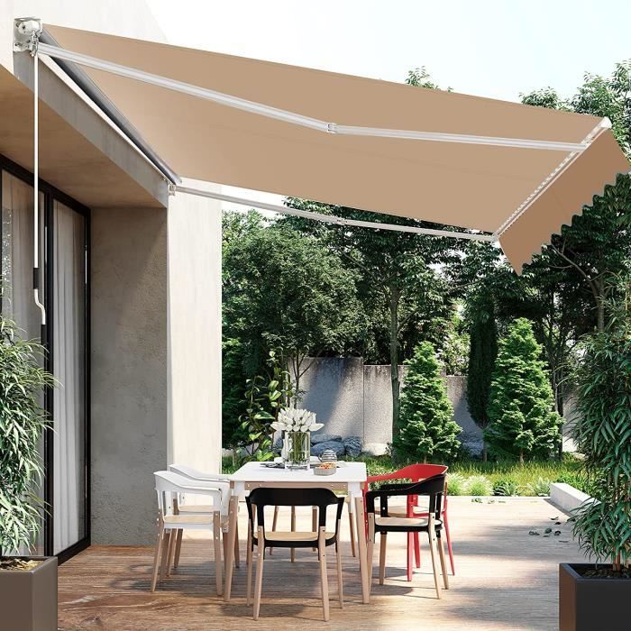 GOPLUS Uitschuifbaar zonnescherm met slinger, handmatig te bedienen zonnescherm met PA-coating, aluminium frame voor zonwering, 245x200 cm, beige
