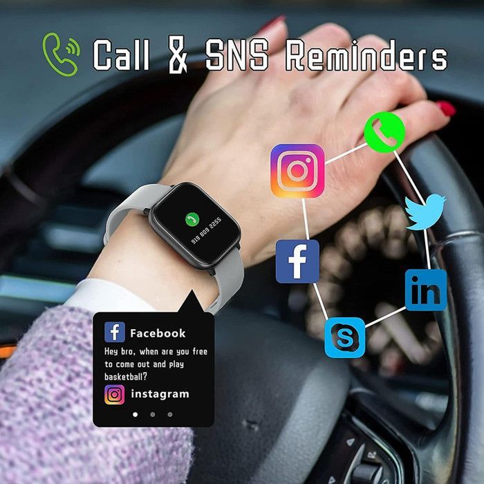 Montre Connectée, Tracker Activité, Moniteur Fréquence Cardiaque - Argent