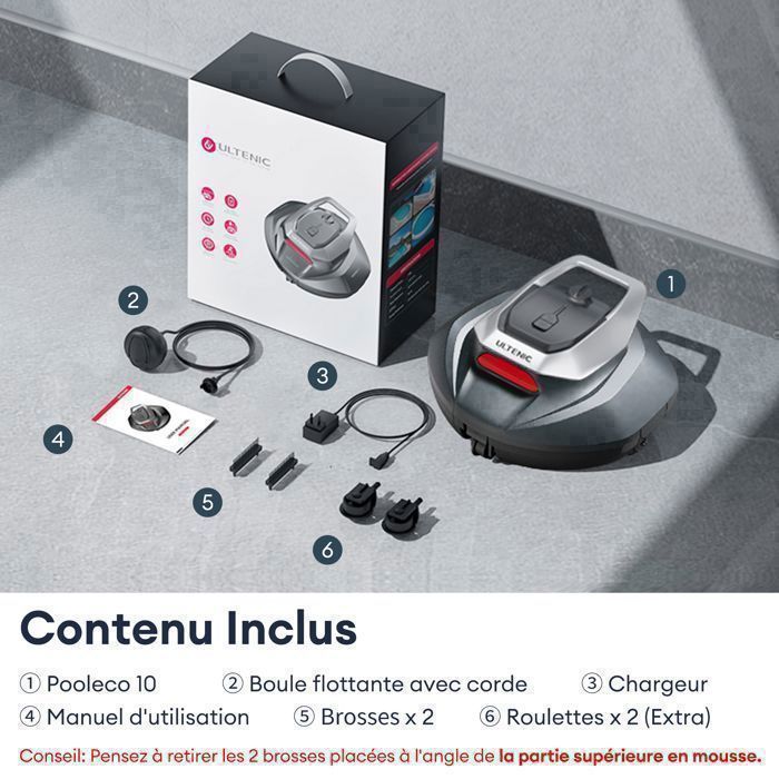 Pool robot - ULTENIC - P10 - 90-minute battery life - 2.5L dustbin - Automatic cleaning