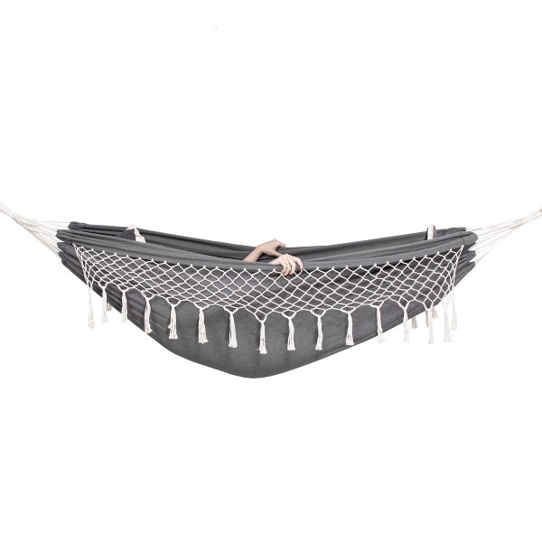 Hamak dwuosobowy bujak ogrodowy 200x150cm szarokremowy