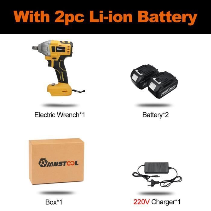 Llave de impacto eléctrica inalámbrica de 800 nm con 2 baterías de 22900 mAh + cargador de 220 V