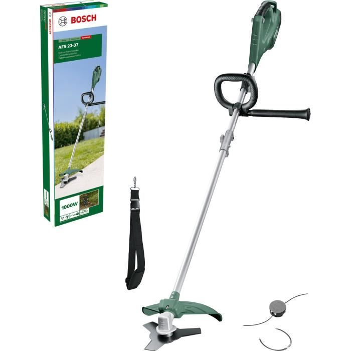 Desbrozadora Bosch AFS 23-37 (1000 W, incluye 3 hilos de 37 cm, 1 cuchilla y 1 correa para el hombro).