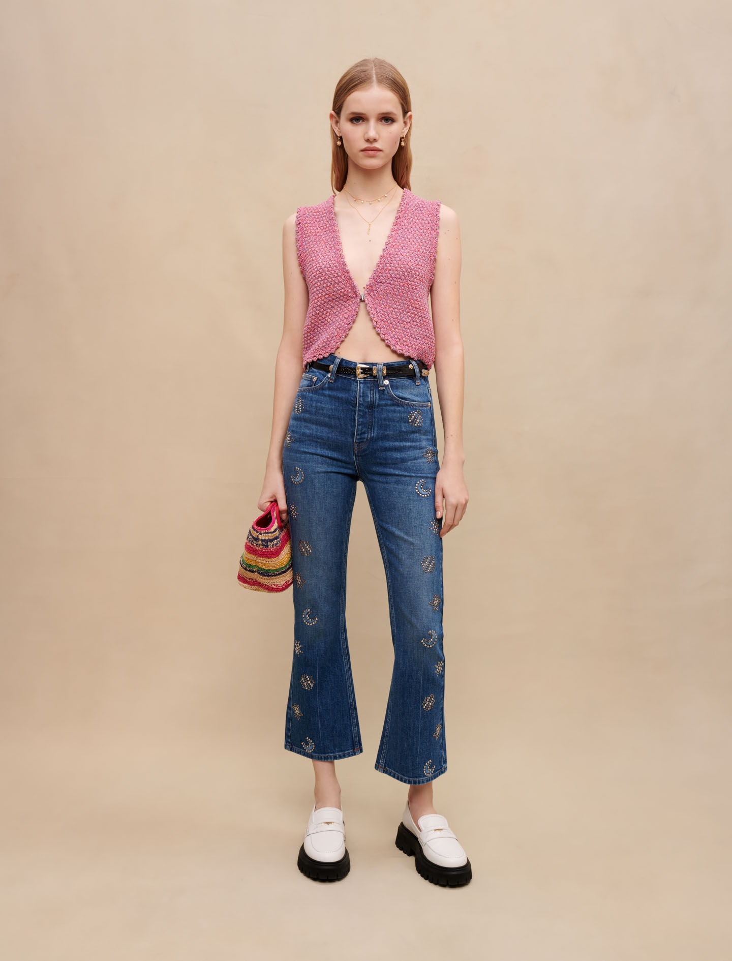 Jeans versierd met maankristallen - Blauw
