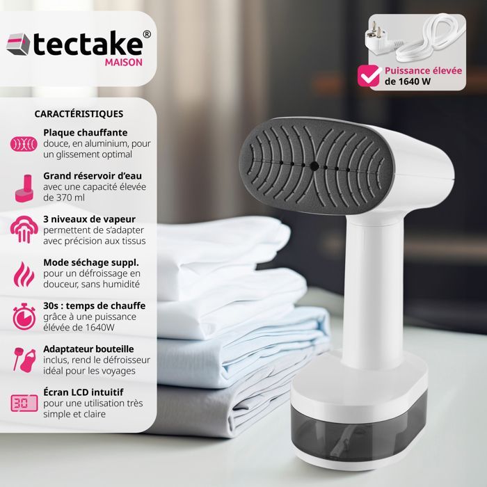 Steamer - TECTAKE - Garment steamer with 4 modes and adapter for 370ml bottle 1640W