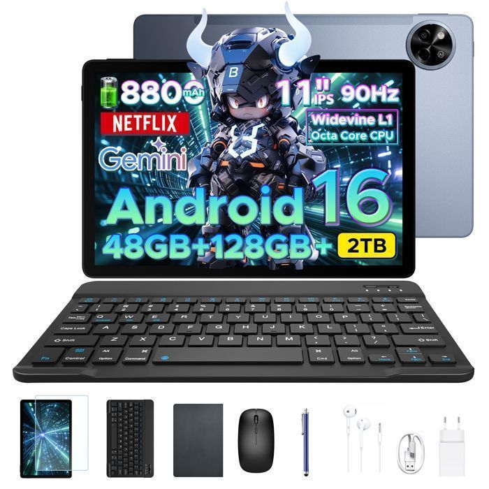 Tablet AORLYM P11 Android 16, tableta Unisoc T7250 de 11 pulgadas, 48 GB + 128 GB, tableta con lápiz óptico, batería de 8800 mAh, cámara de 13 MP, Gemini AI - Gris