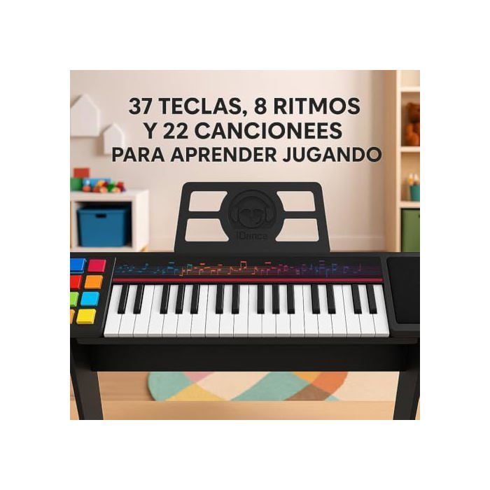 Children's electric piano - iDance - 37 keys - Rechargeable battery - 8 rhythms - 22 songs - Wooden base