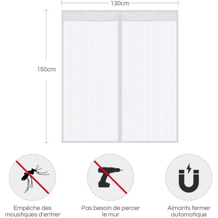 Mosquitera magnética para ventana - Freosen - 130x150CM Blanca - Cierre automático - Mosquitera