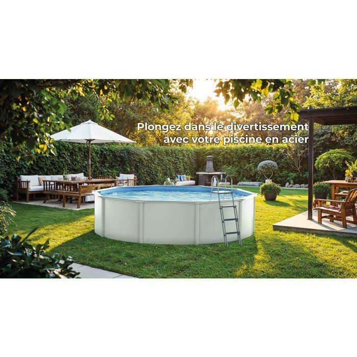 GRE - Kit Piscine hors sol acier ronde blanche Ø300 x 122 cm (Livrée avec filtre à sable et échelle)