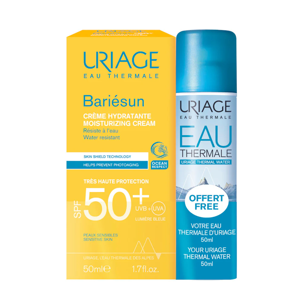 BARIESUN DUO Crema Solare Idratante SPF50+ & Acqua Termale - Solare viso alta prot., Spray viso idratante