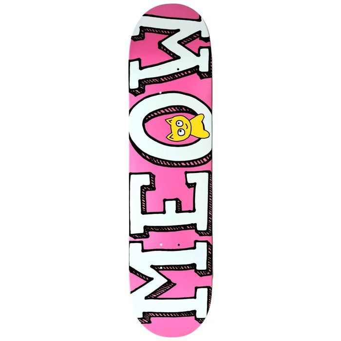 Shape de skate com o logotipo da Meow Skateboards