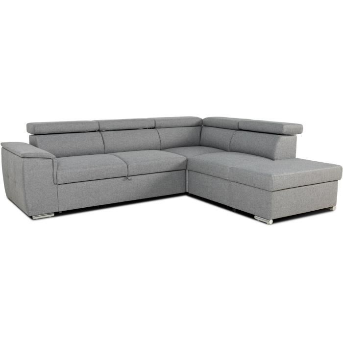 Sofá cama esquinero reversible con almacenamiento - 5 plazas - DAYTONA - Tela gris - 260 x 77 / 94 x 216 cm