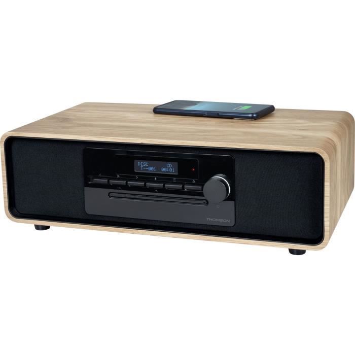Sistema micro Hi-Fi Bluetooth - THOMSON - Legno/Nero - FM/DAB+/CD/MP3/USB/Radio a induzione, 60W, Display LCD, Telecomando, Alimentatore 230V