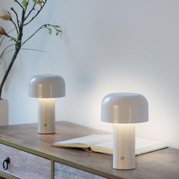 Lampă de masă reîncărcabilă Cremini LED, set de 2, albă