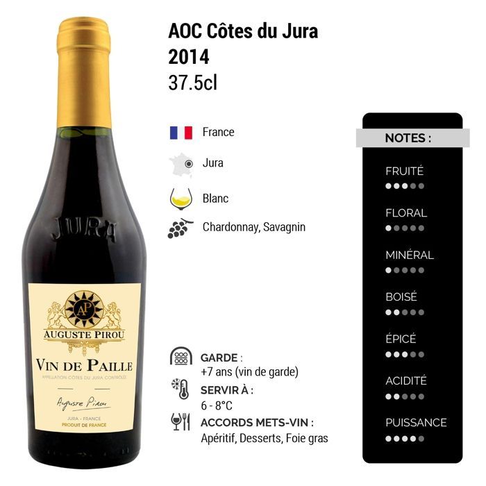 Auguste Pirou Côtes du Jura Vin de Paille 2014 - Vinho Branco do Jura (3x37,5cl)