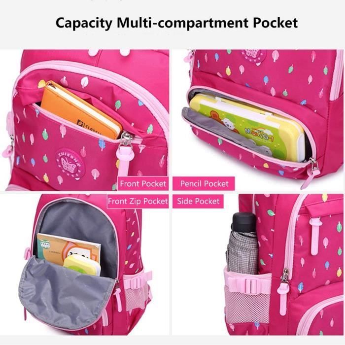 3-Piece Children's Backpack Set. Primary School Backpack for Girls, Pink, Nylon, with Insulated Pencil Case, Lunch Bag for Ages 6-13