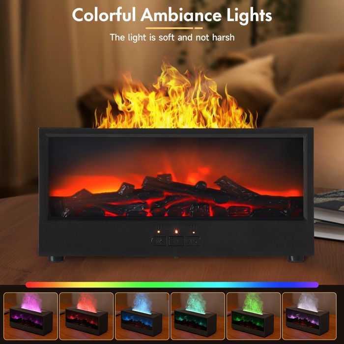 Umidificatore d'aria da 150 ml per camera da letto con camino a LED, 7 colori di fiamma, diffusore di oli essenziali per la casa