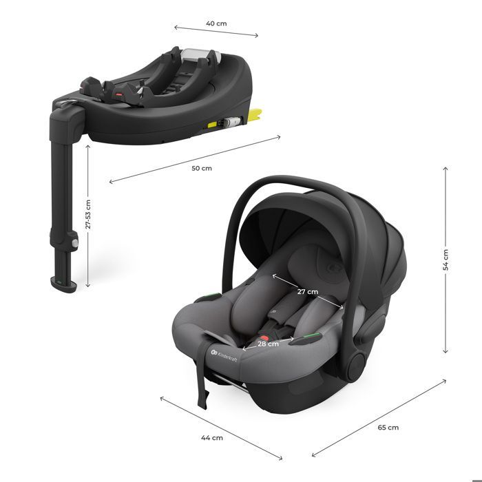 Seggiolino auto Kinderkraft I-LITE ENDURA SAFE FX i-Size 40-87 cm – Orientamento contro il senso di marcia, ISOFIX o cintura di sicurezza, ECE R129, compatibile con passeggino, grigio