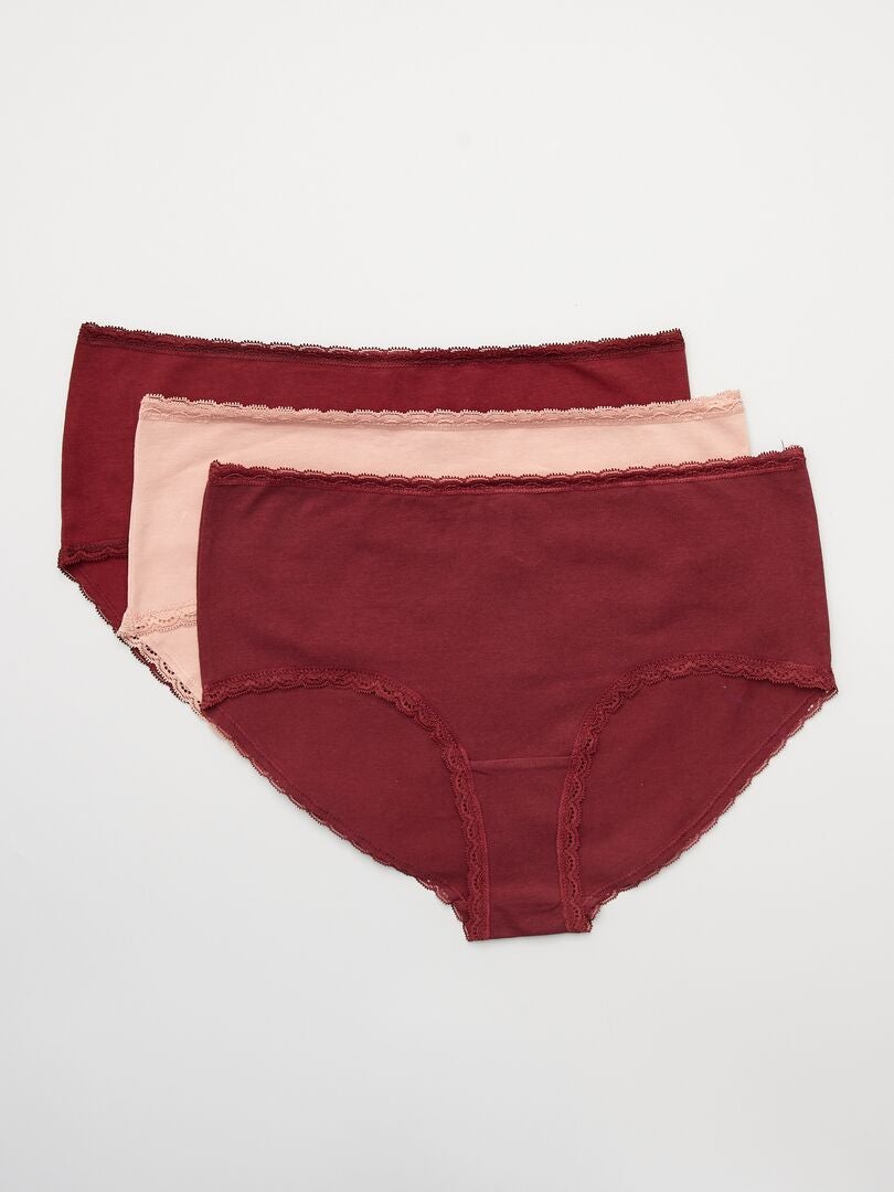 Conjunto de 3 calcinhas de algodão com acabamento em renda - ROSA