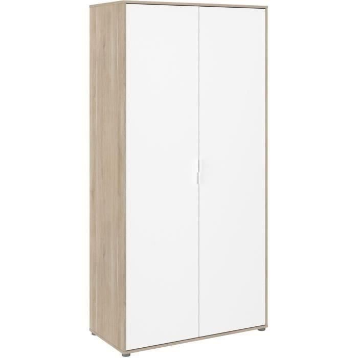 Armoire de chambre AALBORG - Décor Blanc et chêne - 2 portes battantes - L100 x P50,2 x H204,3 cm - PARISOT