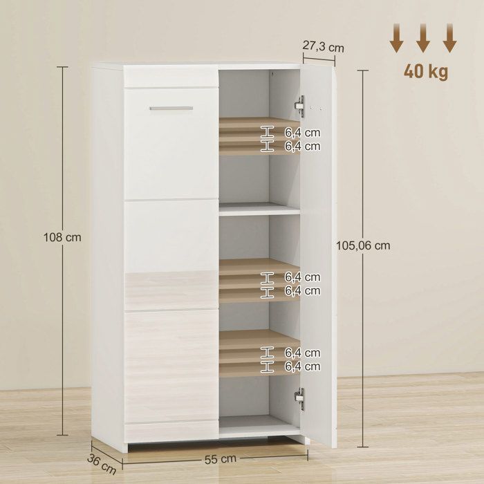 Zapatero - HOMCOM - 10 pares - 5 niveles de estantes ajustables - tablero de partículas - 55x36x108cm - blanco brillante