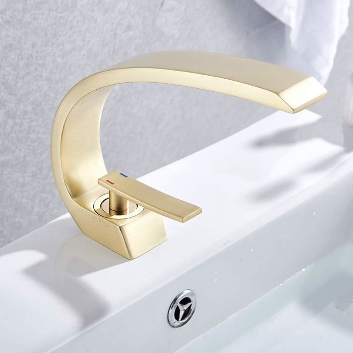 Brushed gold bathroom faucet - Basin mixer tap - Hot and cold water available - Brass - Brushed gold