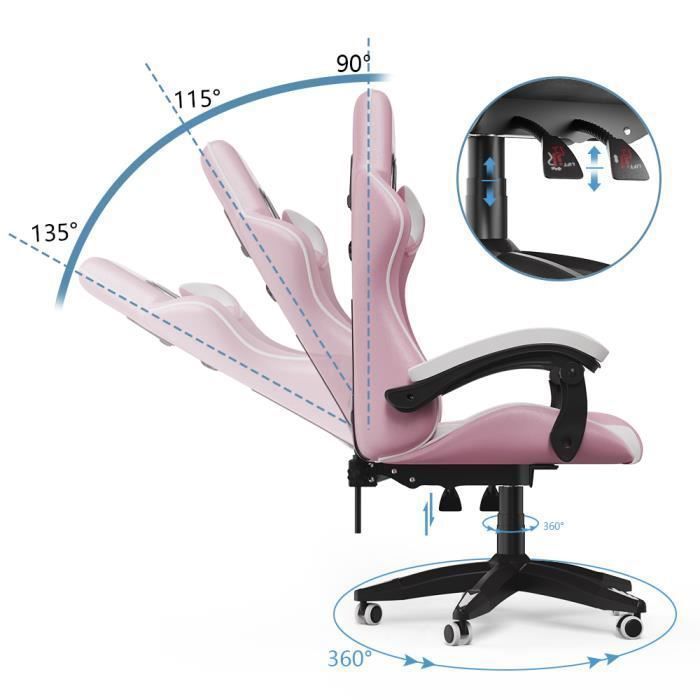 [Bigzzia] Silla gaming - Silla de oficina - Silla gaming giratoria ajustable - con cojín y respaldo reclinable Rosa