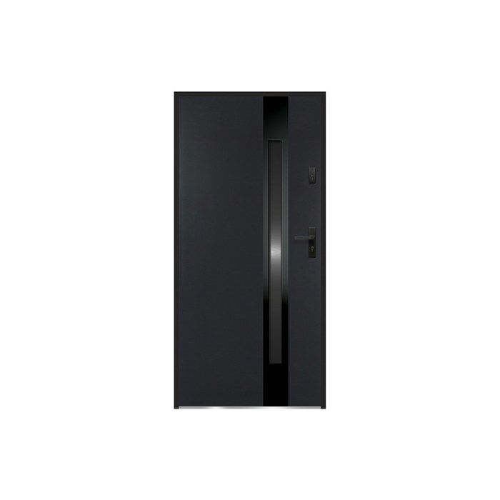 Puerta frontal de acero macizo y acero inoxidable, 207 cm de alto x 100 cm de ancho - cristal ahumado - antracita y negro - 55 mm de espesor - apertura a la izquierda - BRAGA