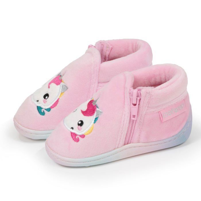 Pantuflas Isotoner con cremallera, fáciles de poner, buen soporte para el pie, suela antideslizante, color rosa para niña.
