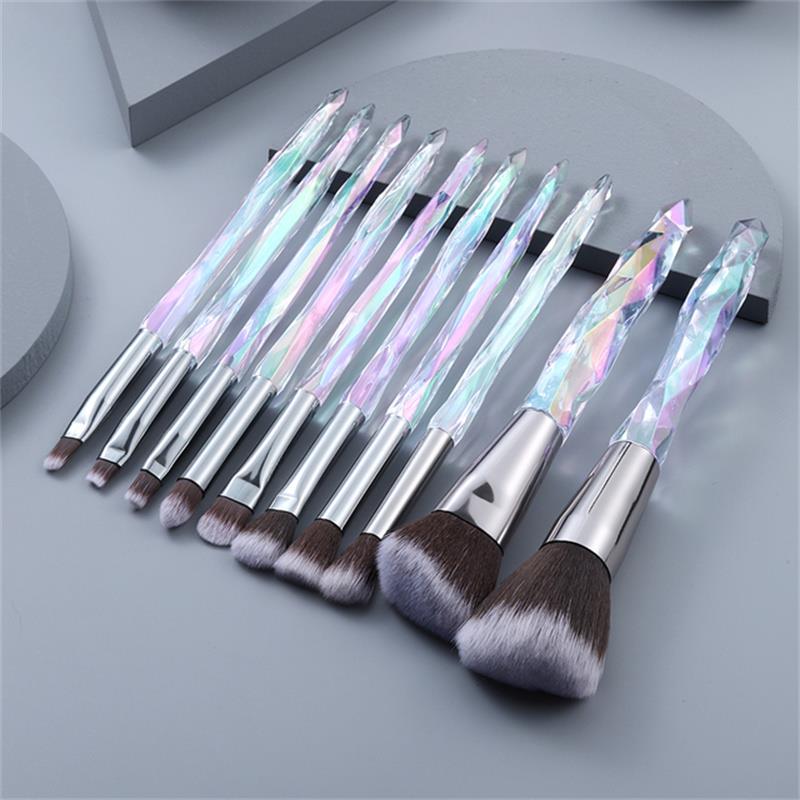 Ensemble de 5, 8 et 10 pinceaux de maquillage doux en cristal pour le visage et les yeux (pinceaux éventail pour fard à paupières, sourcils, cils et eyeliner) - Outils cosmétiques