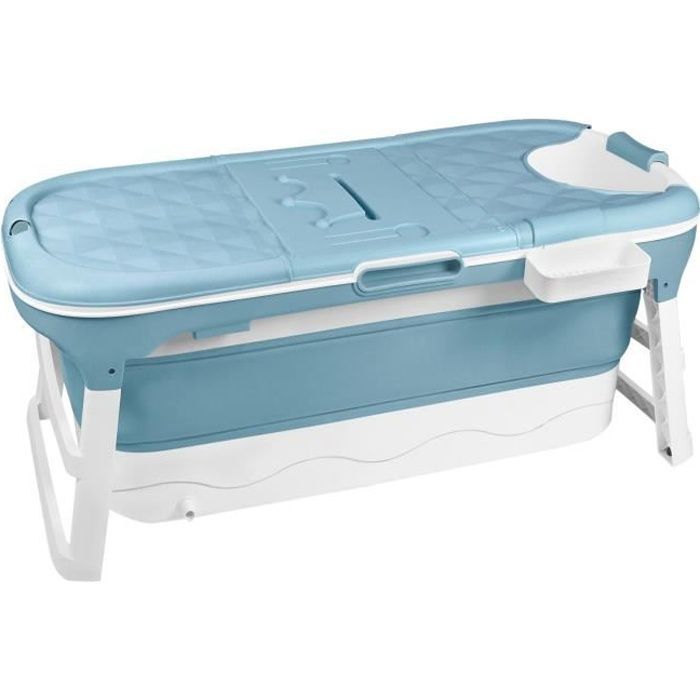 Bañera plegable Aufun de 148 x 62 x 53 cm con tapa y rodillos de masaje, bañera portátil, color azul.