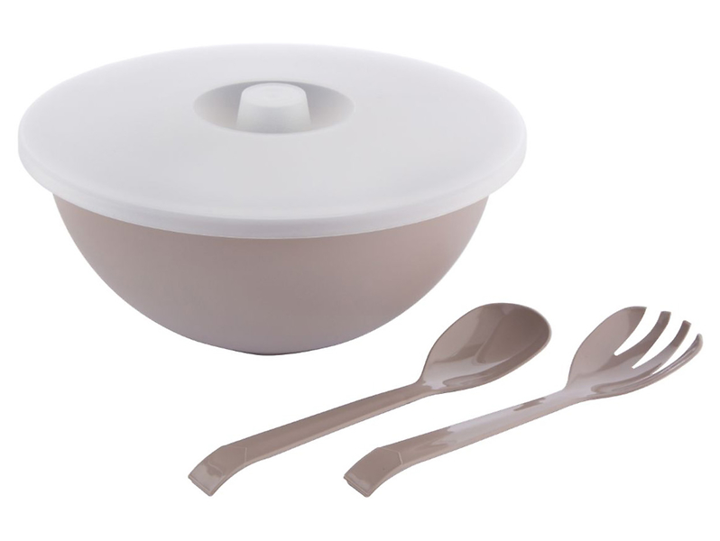 Miska z pokrywą i łyżkami do sałaty 3,6 l taupe