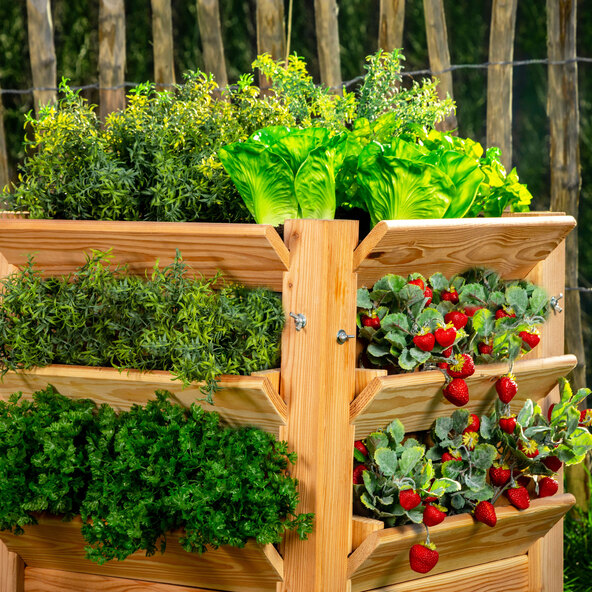 Verhoogd tuinbed van larikshout Premium L Natuurlijk, 66 x 66 x 73 cm