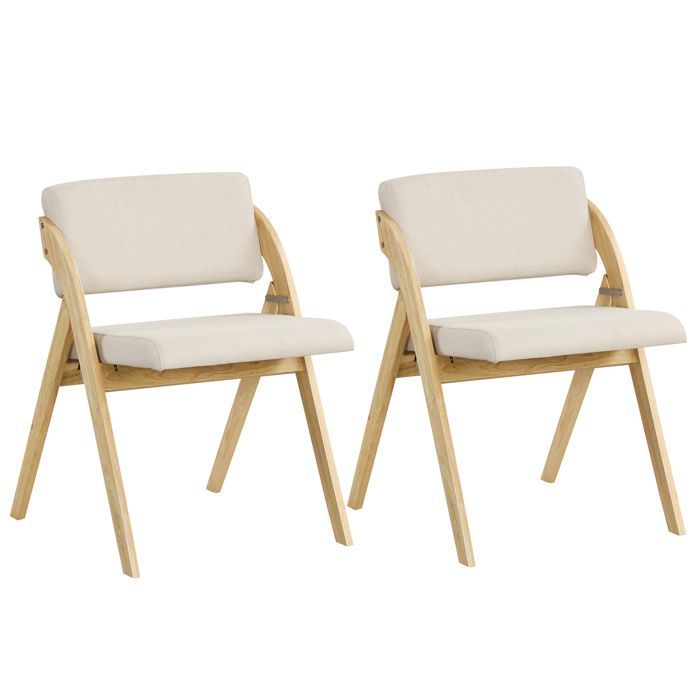 COSTWAY Lot de 2 Chaises de Cuisine Pliable avec Pieds en Bois de Caoutchouc Siège et Dossier Rembourrés, Hauteur du Siège 48 cm