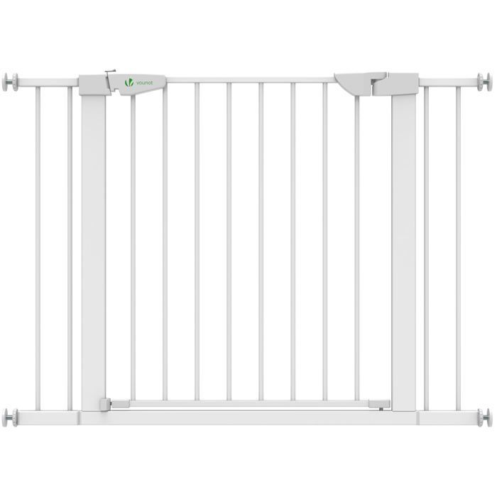 VOUNOT® Barrière de sécurité en métal - 100 à 108 cm - Sans perçage - Fermeture auto et magnétique, double verrouillage - Blanc