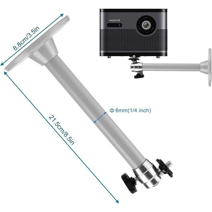 Soporte de techo ZOKKO para proyector de vídeo: rotación de 90° y 360°; distancia del techo al proyector: 21,5 cm.