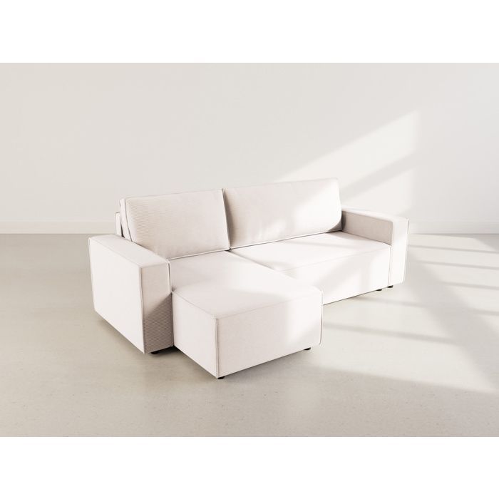 Hector - Sofá cama esquinero reversible de 4 plazas con espacio de almacenamiento en pana - Beige